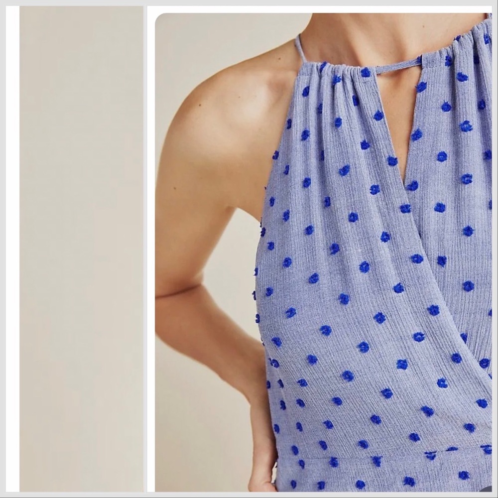 Anthropologie Anaya blue polka dot A-line dress, M. - Picture 3 of 7